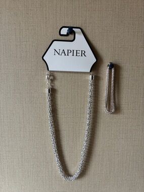 Napier Silver Braided Statement Necklace with Matching Bracelet